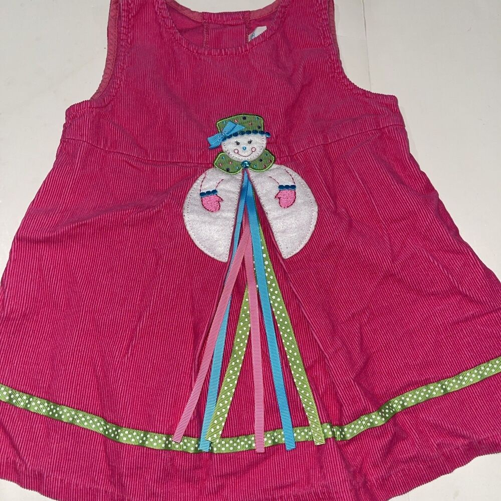 Girl Chantilly Place Pink Corduroy Winter Snowman Dress Jumper Size 12 Months